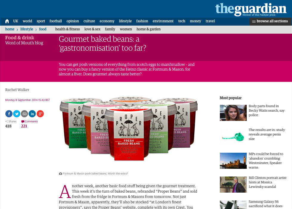 Proper Beans - The Guardian Article 08.09.14